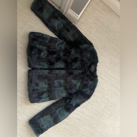 Ann Taylor Plaid Faux Fur Coat - Picture 2 of 5